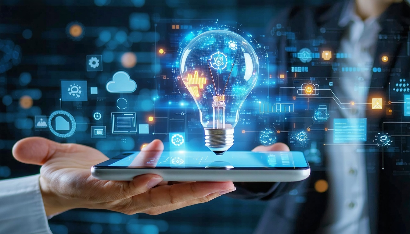 A dynamic team collaborating with digital tools, r